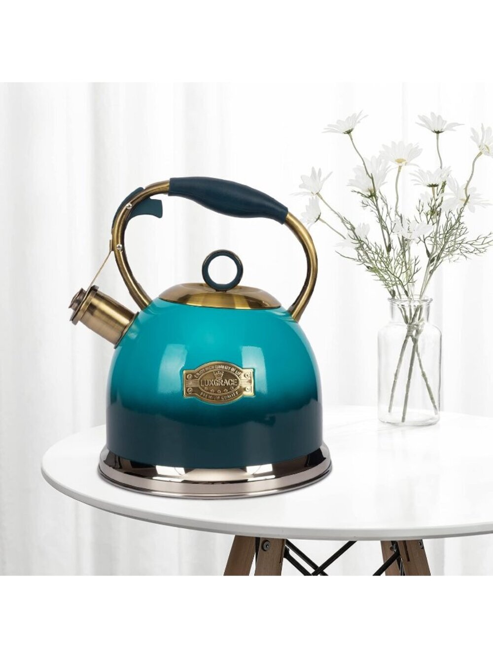 Blue Kitchen Whistling Tea Kettle 3.0 Quart Stainless Steel Stovetop Tea Pot - Picture 3 of 6